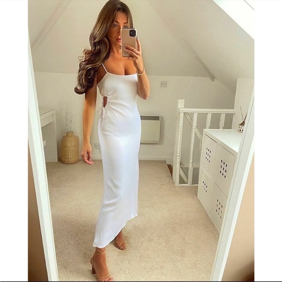Zara | Dresses | Zara Satin Effect White Dress With Cut Out Detail New Midi  | Poshmark